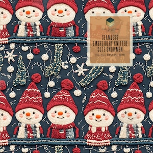 Embroidery Cute Knitted Snowmen Repeat Seamless Digital Design-For Fabric Paper Printing Sublimation Wallpaper Scrapbooking Accessories Wrap