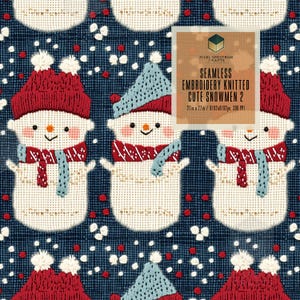 Embroidery Knitted Snowmen 2 Repeat Seamless Digital Design-For Fabric Paper Printing Sublimation Wallpaper Scrapbooking Accessories Wrap