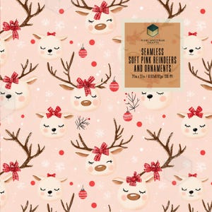 Soft Pink Reindeers & Ornaments Repeat Seamless Digital Design-For Fabric Paper Printing Sublimation Wallpaper Scrapbooking Accessories Wrap