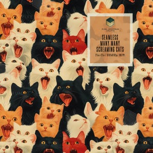 Viele schreiende Katzen schreien Nahtlos zu wiederholen Digitales Design - Für Stoff Papier Druck Sublimation Tapete Scrapbooking Zubehör Wrap