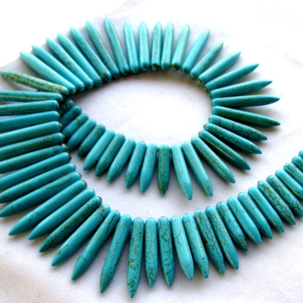 Turquoise Howlite Stick spike beads, 8.5" strand 20 - 48mm (7ecp)
