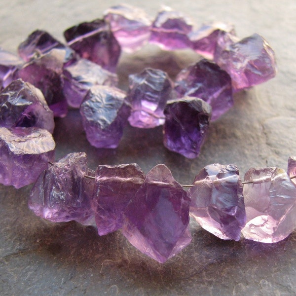 Purple Amethyst Hammered Nuggets. Amethyst beads. Full Strand (11w12b)