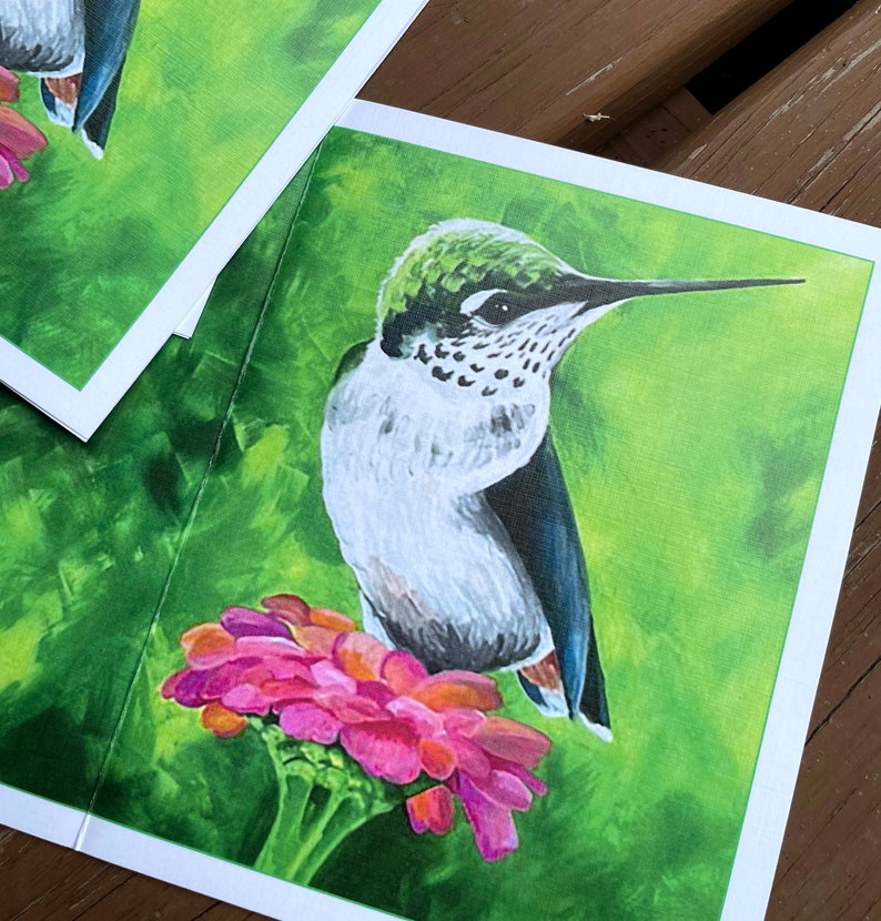 6 blank cards with envelopes Ruby Throated Hummingbird image 2