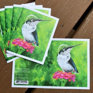 6 blank cards with envelopes Ruby Throated Hummingbird image 1