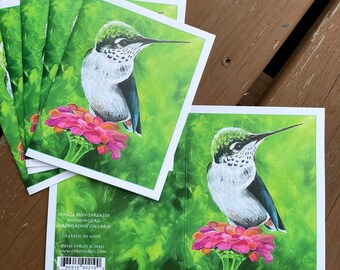 6 blank cards with envelopes - Ruby Throated Hummingbird