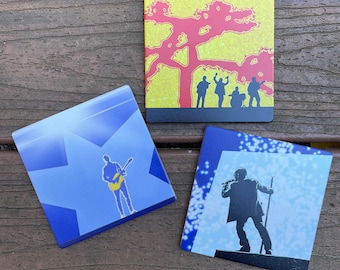 Set of three U2 fan art wood coasters