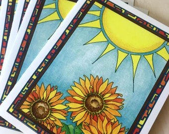 6 blank cards - Sun and Sunflowers