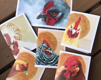 Strange Saints blank note cards - CHICKENS!  Set of 6 cards with envelopes