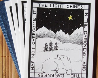 Polar Bear and Star Christmas cards - set of 4 blank holiday cards
