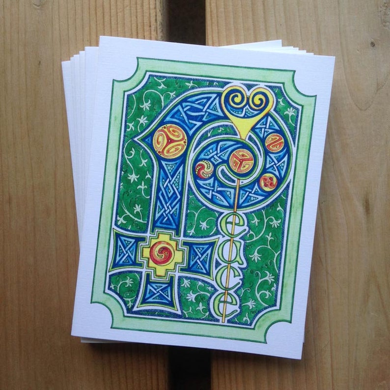 6 blank cards PEACE illuminated manuscript image 2