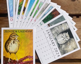 PAGES ONLY!  2024 Desk Calendar in cd case - Finger Lakes Bird paintings by Christi Sobel