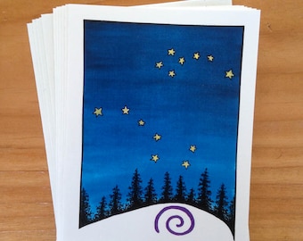 6 blank cards - The Bears - Big and Little Dipper constellation, North Star