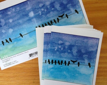 6 blank cards - Birds on a Wire, "Maintaining our Personal Space"