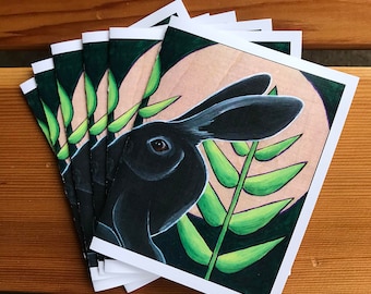 6 blank cards with envelopes – Black Rabbit and Full Moon