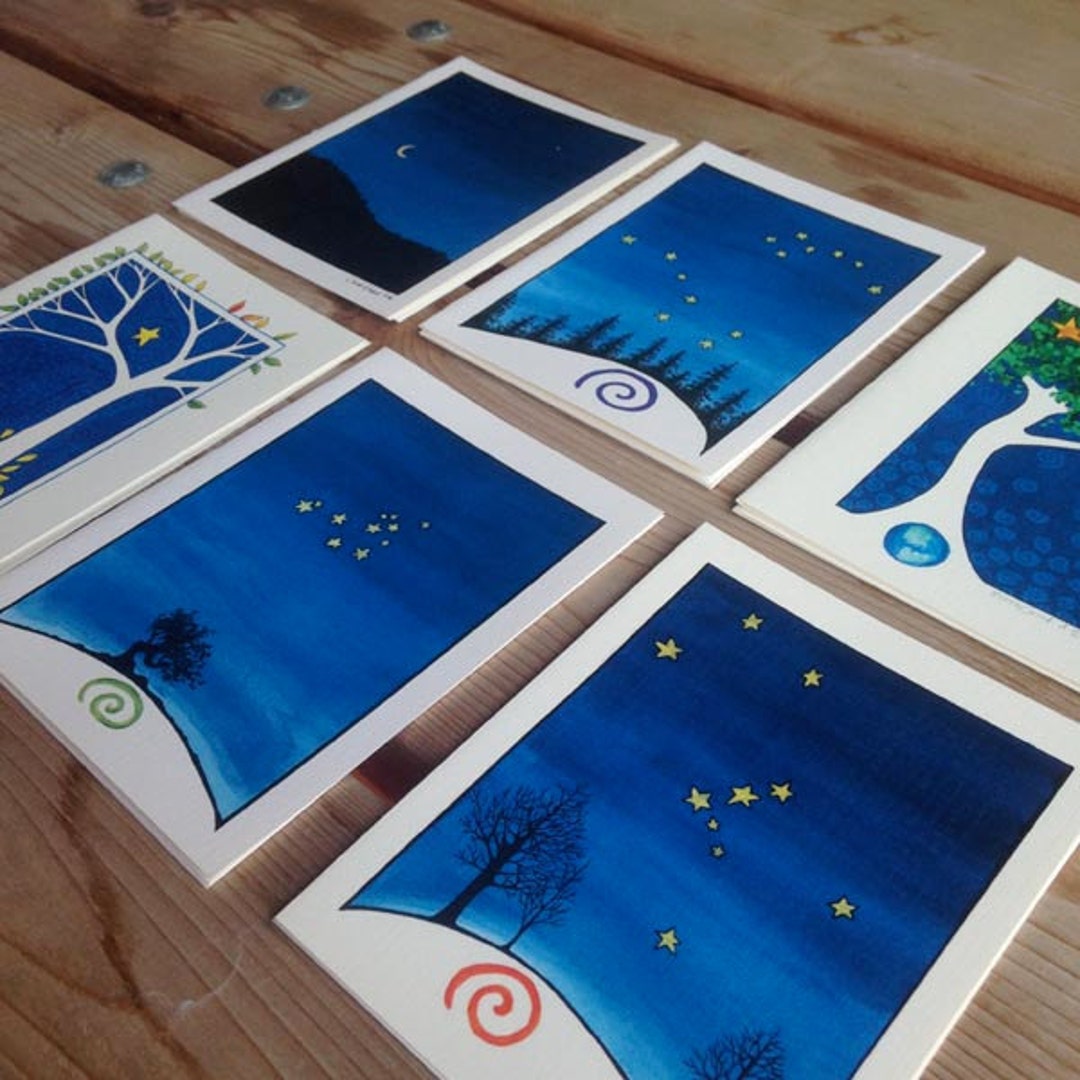 Handcrafted Embossed Tree and Starry Night Notecards - Set of 6