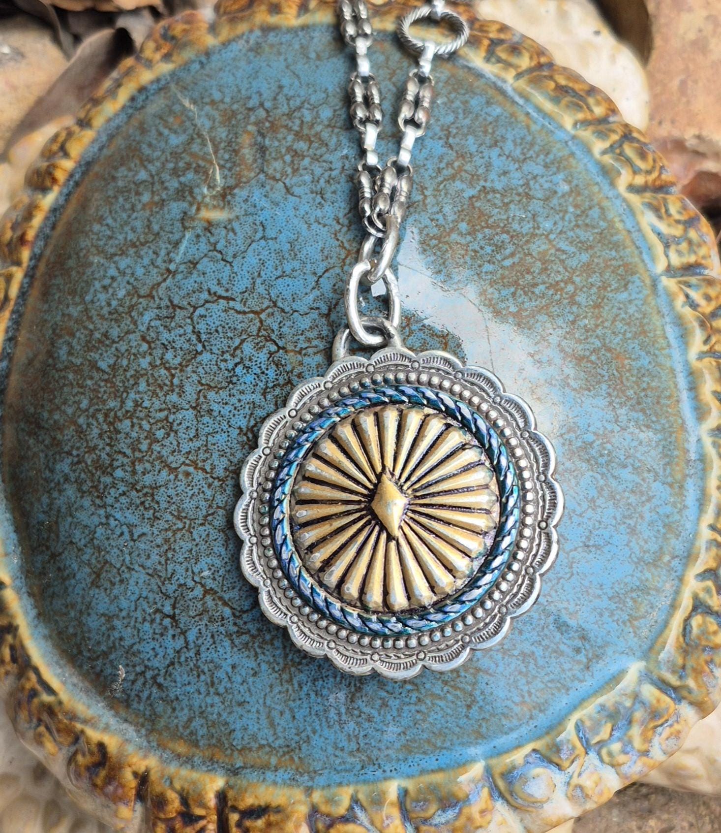 Concho Belt Link Pendant. Silver Pendant Necklace.silver