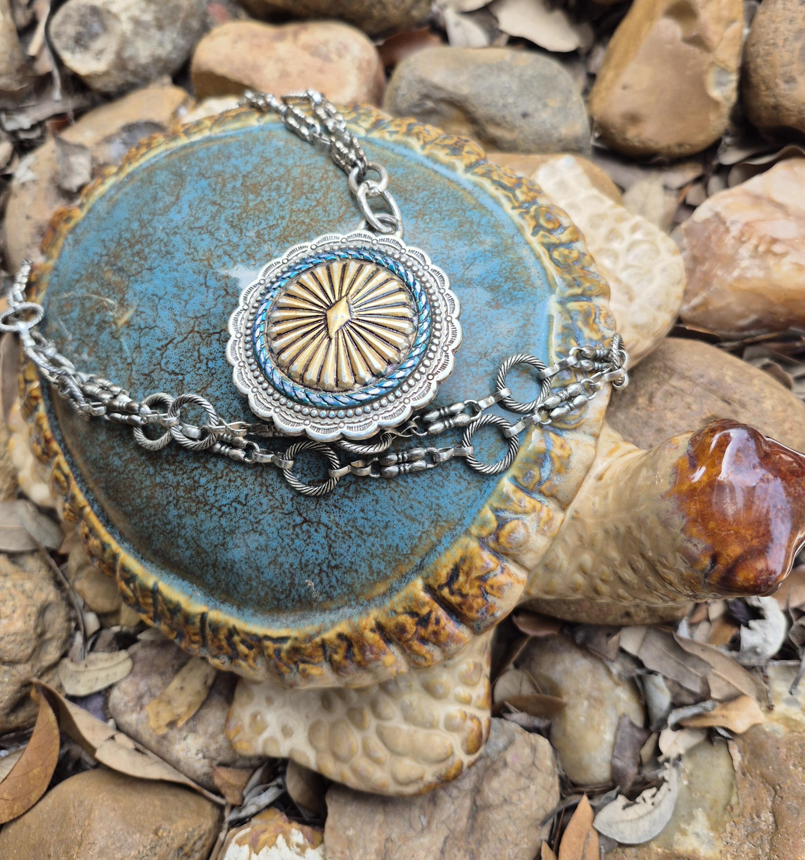 Concho Belt Link Pendant. Silver Pendant Necklace.silver
