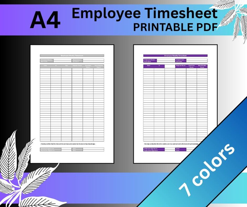 Printable Employee Timesheet | Weekly Hour Tracker (PDF) - Etsy