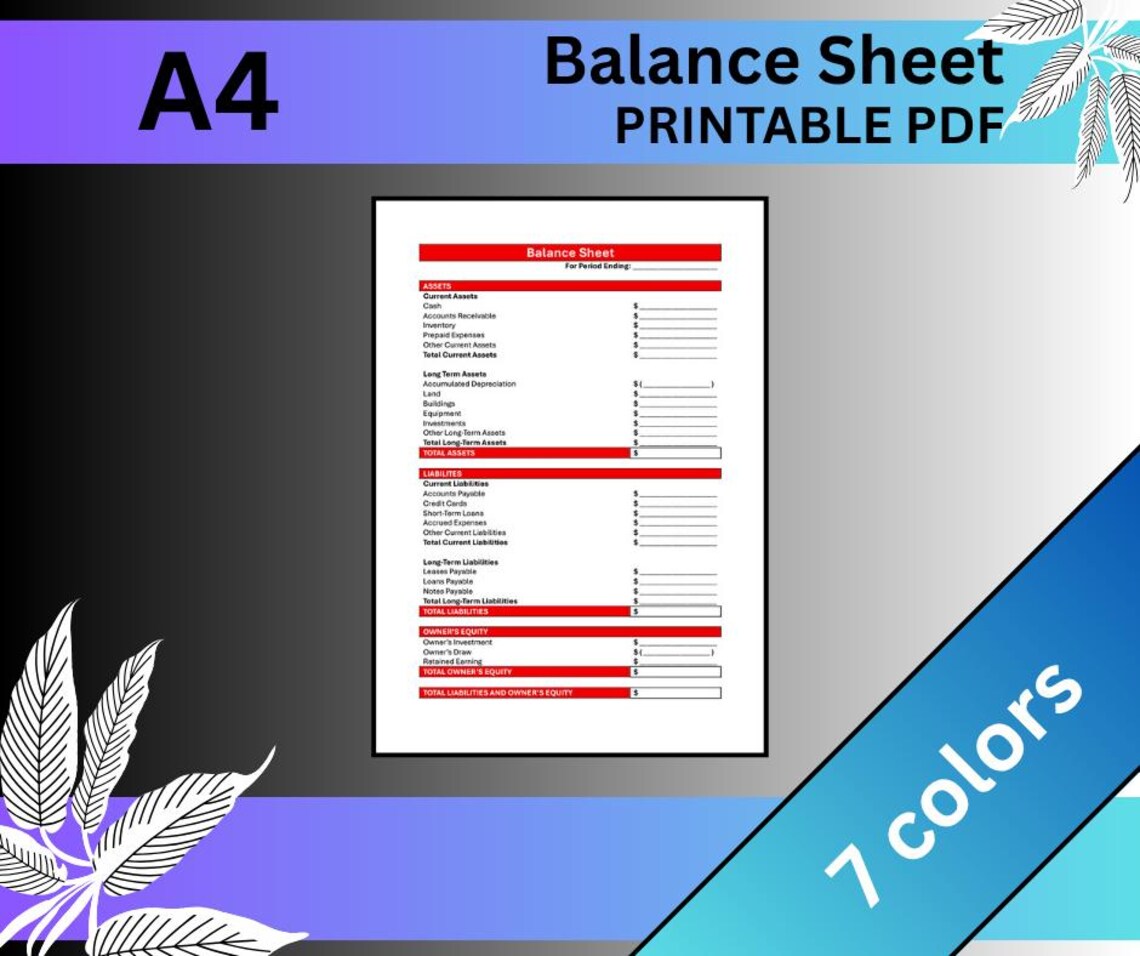 Balance Sheet Template | Printable Finance Tracker (PDF) - Etsy