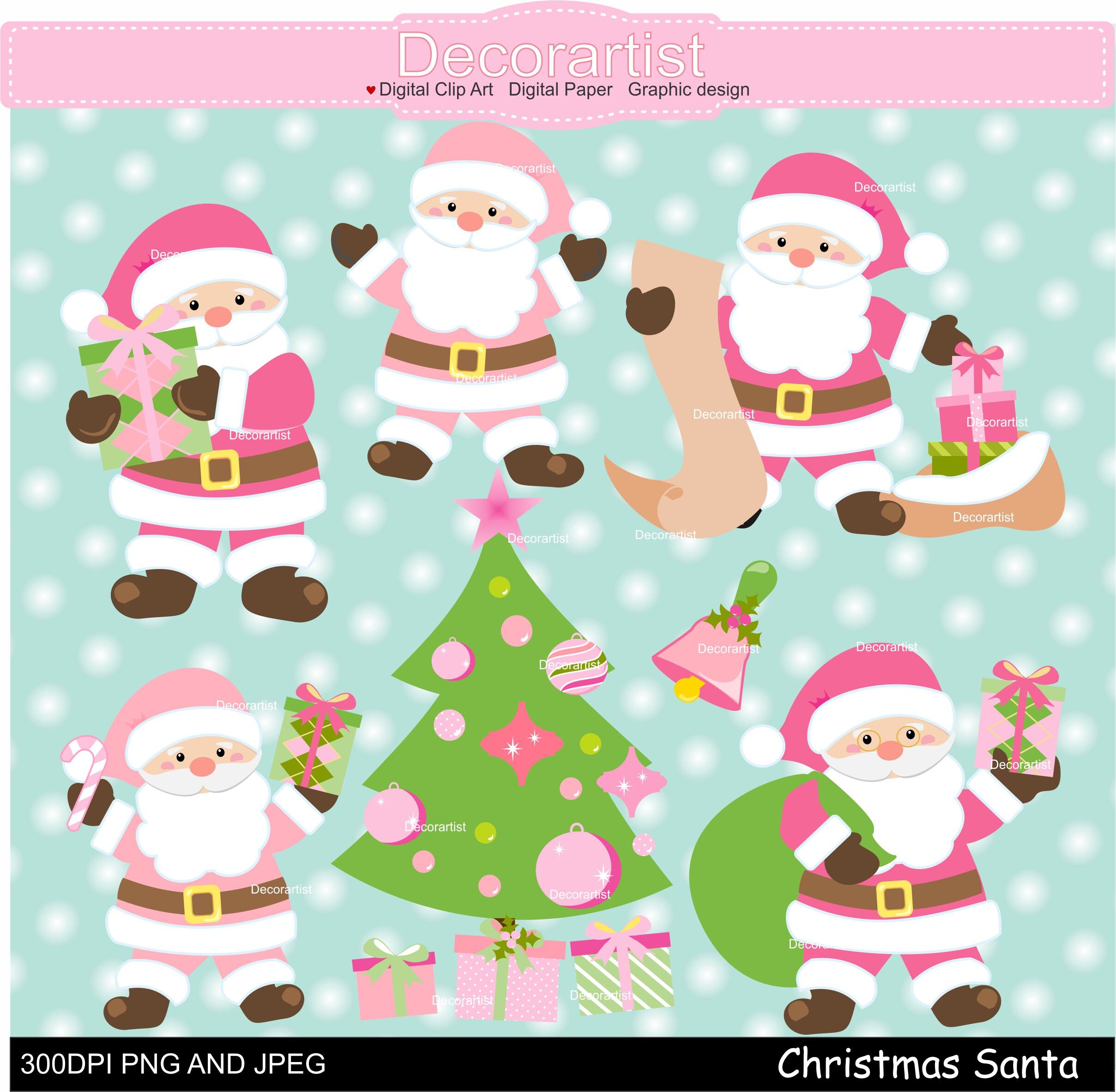 ON SALE Pink Christmas Clip Art Pink Santa Claus Clip Art Etsy