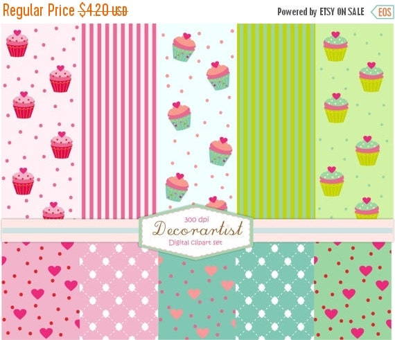 Items similar to ON SALE Scrapbook paper, no.61 CUPCAKE Party 2 ...