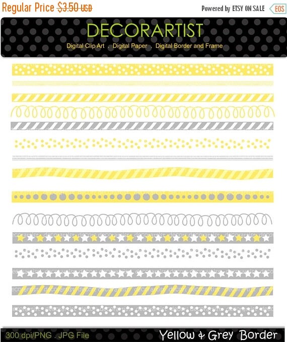 On Sale Yellow And Grey Border Clipart Border Clipart Yellow Etsy