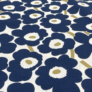 Auténtica tela de algodón Marimekko Mini Unikko - Patrón unikko azul marino, 50 x 145 cm