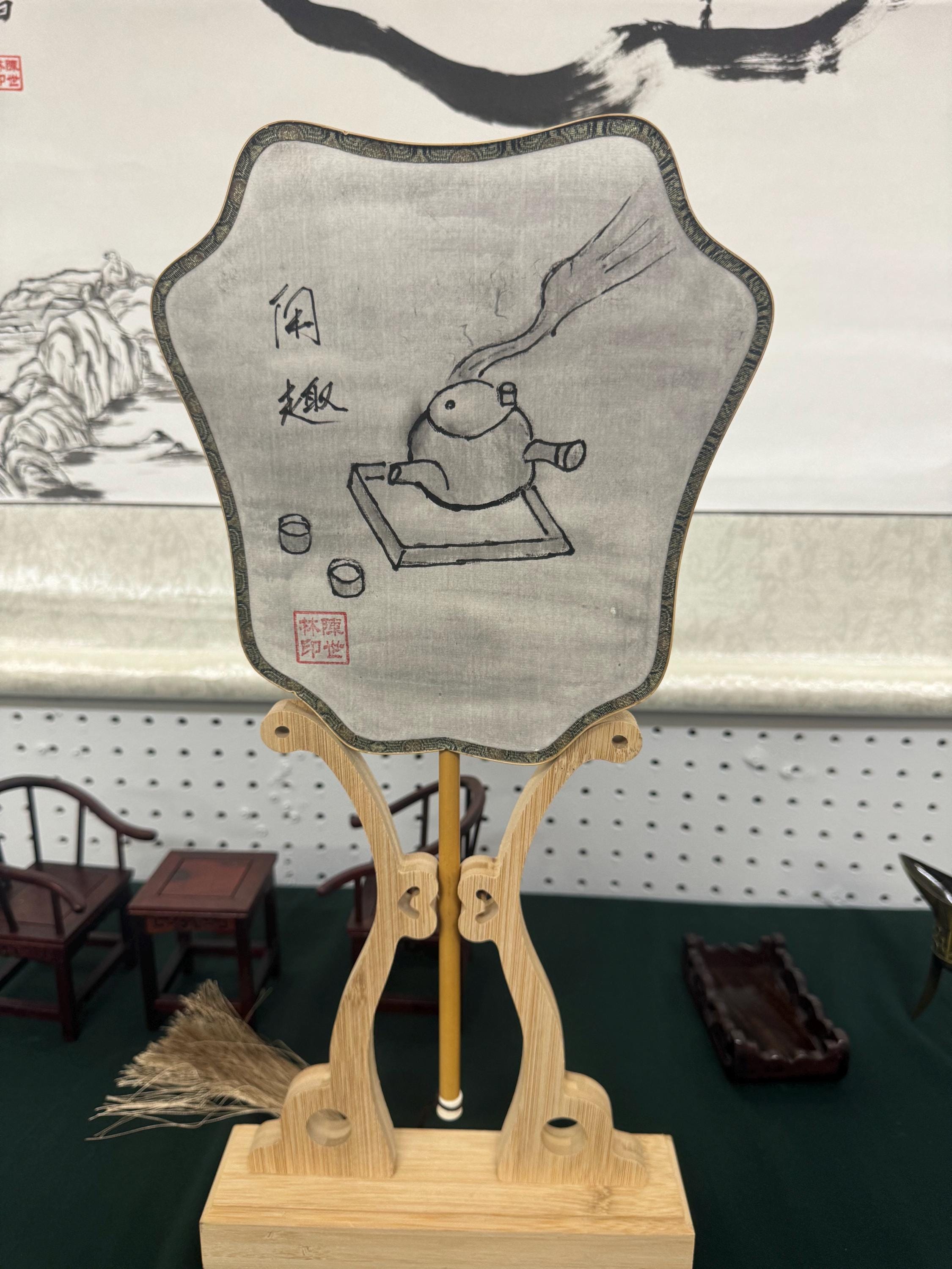Title: Handwritten “tea（茶）” Calligraphy Fan Set – Includes Fan, Teapot ...
