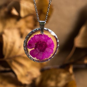 Real flower Pendant in Resin Handmade Botanical Necklace Nature Jewelry