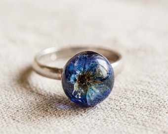 Real Dried Flower Resin Ring, Adjustable Floral Ring