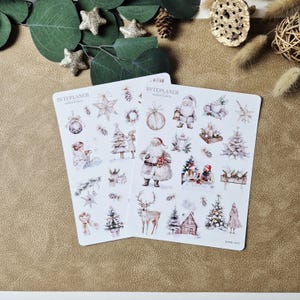 Weihnachtliche Sticker im sanften Aquarellstil