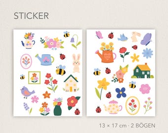 Garden Theme Sticker Sheets: Floral, Animals, DIY Decor (2 Sheets)