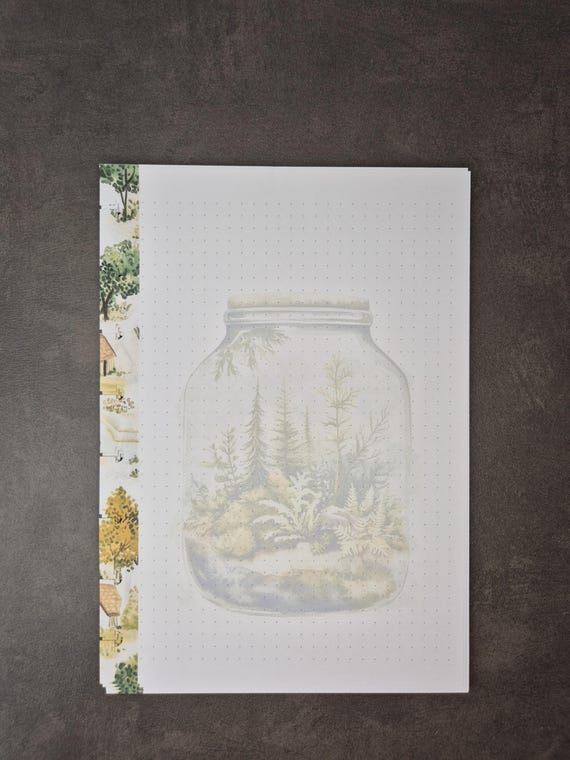 A5 Dotted Notizpapier mit eleganten Glasbiotop & Wald-Wasserzeichen | 30/60 Blatt | Filofax kompatibel | 90g Papier