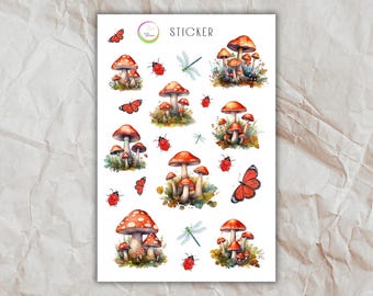 Waldpilz Sticker Set | Fliegenpilz Aufkleber | Cottagecore Planner Sticker | Herbst Journal Deko