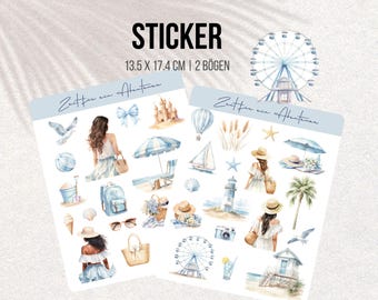 Watercolor Summer Travel Stickers: Scrapbook & Planner Decoration