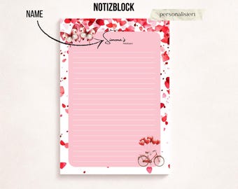 A5 Notizblock mit Herzenmotiven Personalisierbar