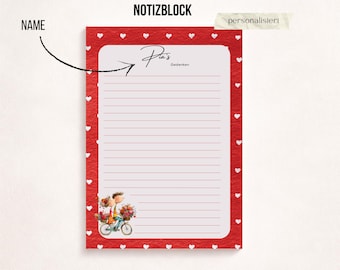A5 Notizblock mit Herzenmotiven Personalisierbar
