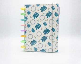 A5 Leaf Print Discbound Journal | Expandable Notebook with Elastic