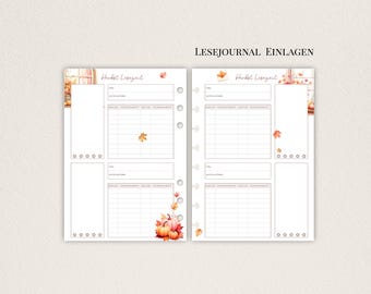 A5 Liebevoll illustrierter Herbst Buch-Review Tracker Einlagen für Ringuch oder Discbindung
