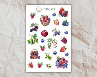 Beeren Sticker | Erdbeeren Himbeeren Blaubeeren |  Journal Deko Aufkleber | Obst Sticker
