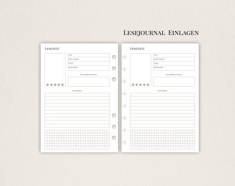 A5 minimalistische Buch-Review Tracker Einlagen für Ringuch oder Discbindung