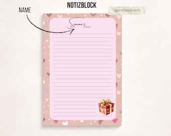 A5 Notizblock mit Herzenmotiven Personalisierbar