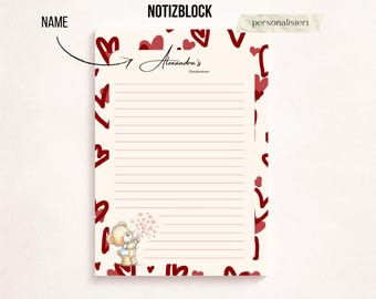 A5 Notizblock mit Herzenmotiven Personalisierbar | Perfektes Geschenk zum Geburtstag oder Valentinstag