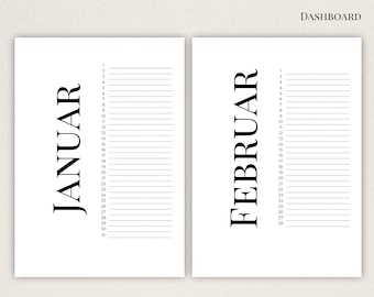 A5 Dashboard-Set für Filofax & Discplaner – 12 Monate Übersicht im minimalistischen Design