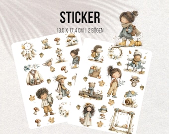 Herbst Sticker Set - Niedliche Waldtiere für Bullet Journal, Planer & Scrapbooking - 2 Bögen
