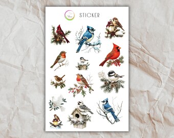 Wintervögel Sticker Aquarell | Weihnachten Winter Aufkleber | Vogel Planner Deko | Journal Sticker Rotkehlchen Kardinal | Scrapbook