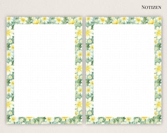 Notizseiten mit weißen Blumen und grünen Blättern – für Gedanken, die bleiben