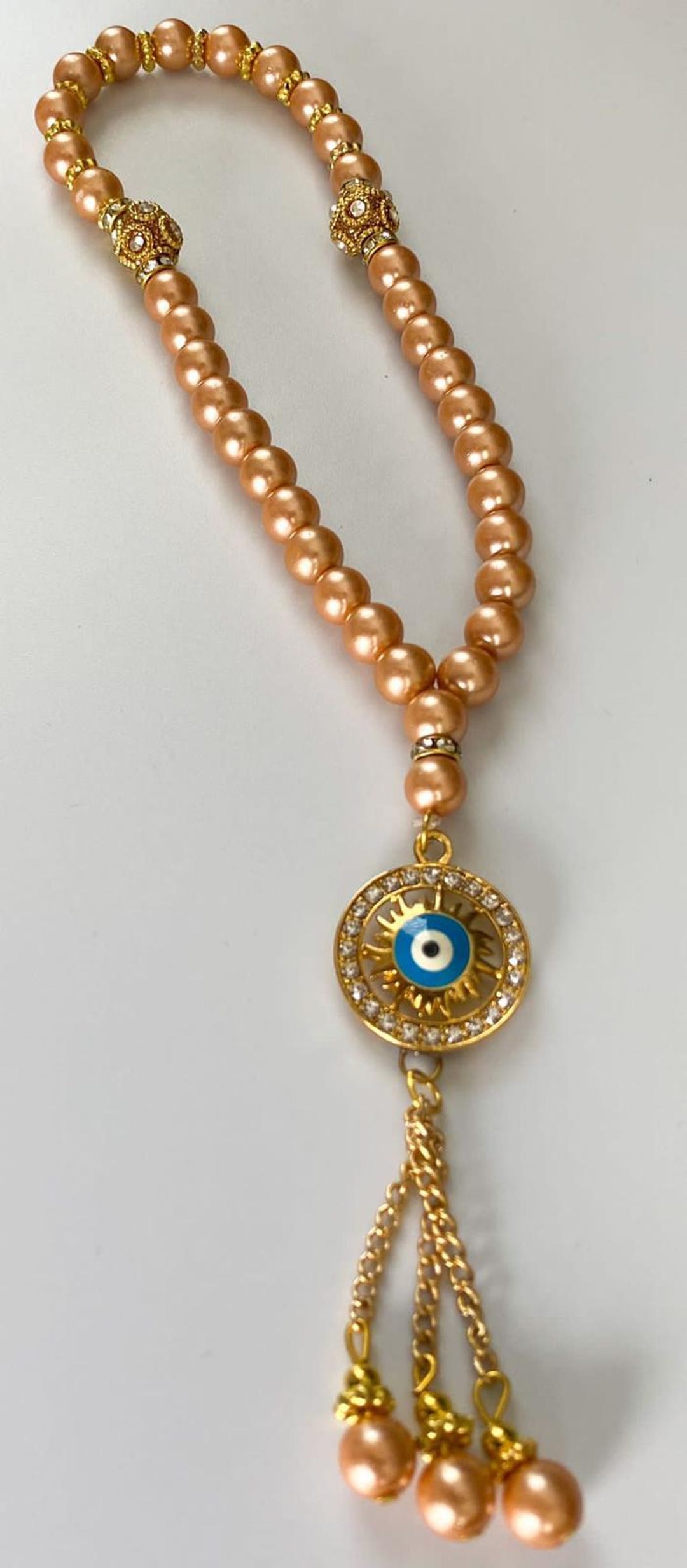 Chapelet Islamique Tasbih 33 Perles - Œil Turquois (Nazar) - Perles 8mm - Prière & Décoration