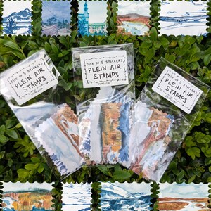 Paquete de 5 pegatinas con sellos de paisajes de acuarela: para diario, álbumes de recortes y manualidades.