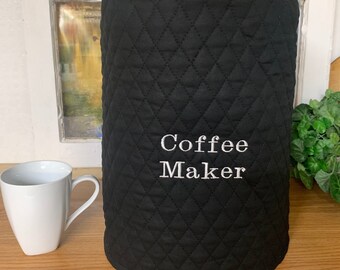 Embroidered Black Quilted Coffee Maker Cover